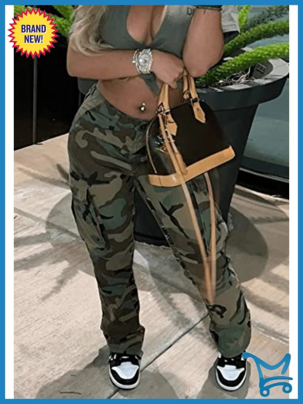 High Waist Camo Cargo Pants with Pockets - Picture 3 of 6